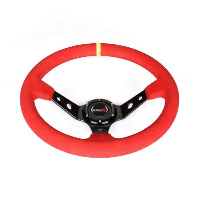 China Sports Customized Logo Auto Parts 14 Inch 350mm Suede Sport Drift Steering Wheels for sale