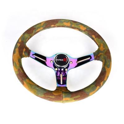 China High Quality Classic Sports Suede Steering Wheel 350MM Black Racing Suede Plate Deep Steering Wheel for sale