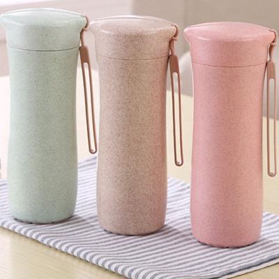 China Bpa Free Wheat Straw Plastic Sports Water Bottle Viable With Silicone String Travel Mug Coffee Tumbler Tea Cup for sale