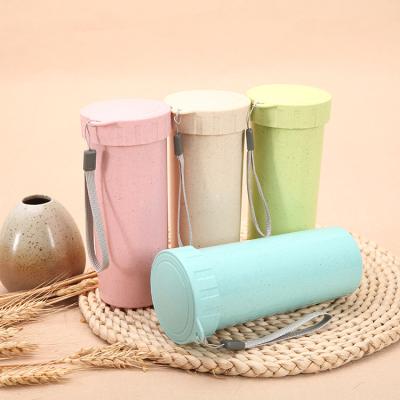 China Viable Straw Plastic Cup Double-Layer Portable Wheat Straw Sports Mug Advertising Water Cup Wheat Fiber Coffee Mug for sale