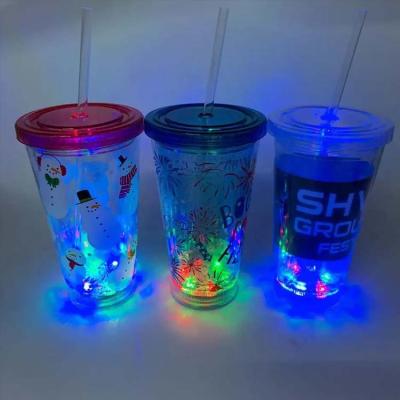 China Custom Bar Color Led Light Mugs With Flashing Lids Party Logo Straw Mug for sale