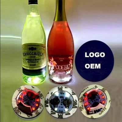 China Bar Price Cheap Decoration Custom Print Led Flashing Light Up Adhesive Bottle Sticker Bar Club Wine Drinks Bottle Coaster for sale