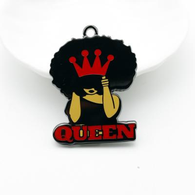 China BOHEMIA Black Afro Girl Charms For Bracelets Making Alloy Crown Enamel Pendant Charms High Quality Afro Women Pendant Jewelry for sale