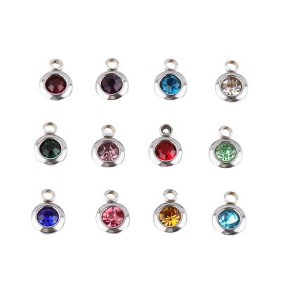 China Other Ladyfun 60pcs/lot Stainless Steel Birthstone Charms 6.5mm Rhinestone Month Birthstone Charms For Diy Jewelry Making Necklace for sale