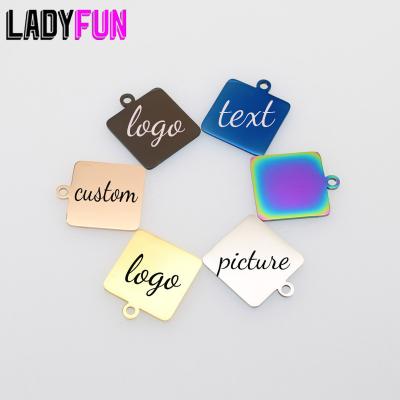 China Other 20*20mm Square Stainless Steel Charm Custom Your Own Logo Mirror Surface High Quality 50pcs/lot for sale