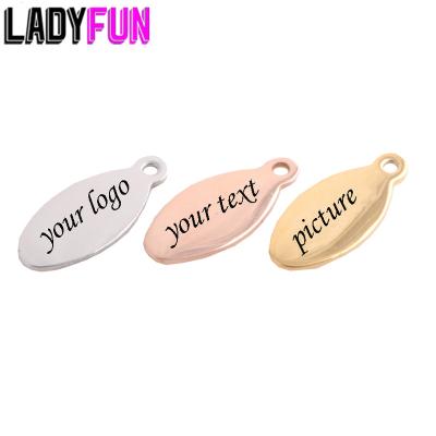 China Other 7x15mm Small Oval Stainless Steel Charm Extend Chain Mini Logo Charms Custom Laser Engraving Free Design for sale