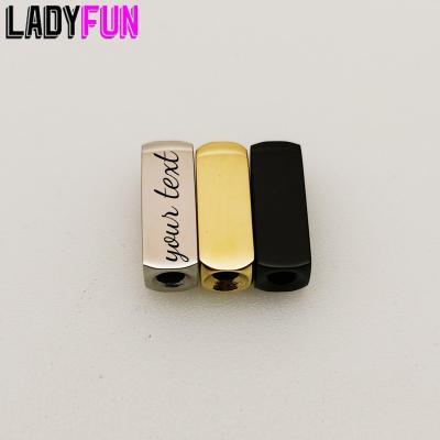 China Custom Stainless Steel Rectangle Bracelet Other Hole Beads High Polish Mirror Surface Charm 10pcs Pendant Charms 8*16mm for sale