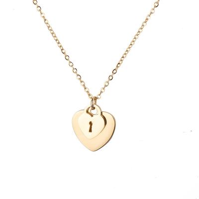 China Other Personality Stainless Steel Girls Jewelry Gold Lock Charm Necklace for sale