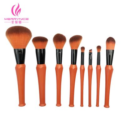 China Angular Blush Merrynice 8pcs orange statue plastic handle aluminum ferrule synthetic hair makeup brushes set for sale