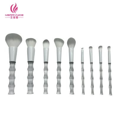 China Angular Blush Merrynice 9pcs transparent bamboo shpape handle aluminum ferrule synthetic hair makeup brushes set for sale