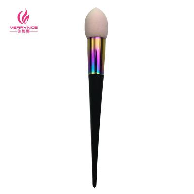 China Angular Blush Merrynice hot selling electroplated rainbow aluminum ferrule synthetic hair makeup brush for sale