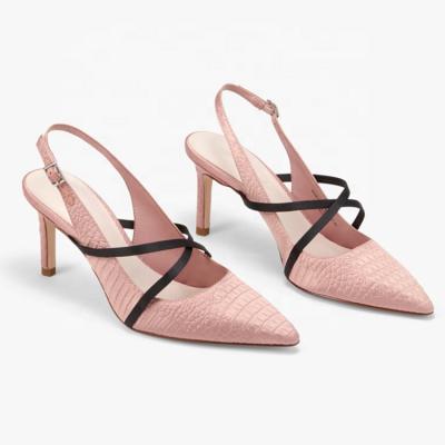 China Custom Material Ladies Kitten Heel Pointy Toe Cross Strap Fashion Medium Elegant Office Shoes Anti-slippery for sale