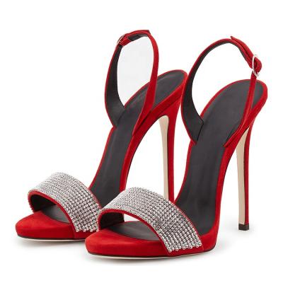 China New Coming 2020 Summer Women's Anti-odor Diamond Popular Suede Heel Leather Sandals for sale