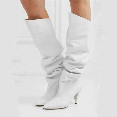 China New Style Anti-slippery Wrinkle Fashion Ladies Under The Knee Boots High Heel Shoes Women Cone Shaped Boots for sale