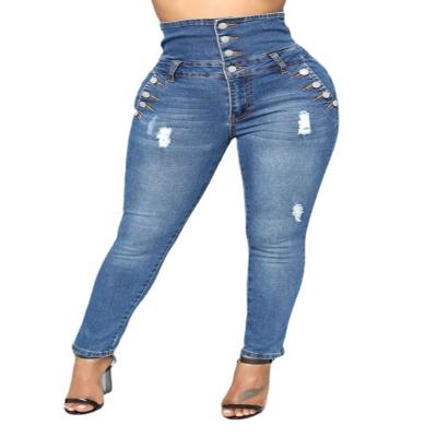 China Ruike brand breathable OEM ODM custom design thin polyester women plus jeans blue jeans high waist women jeans button up women for sale