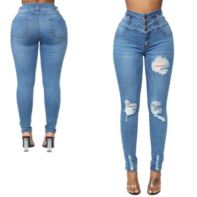 China Breathable High Street Ladies Jeans Pants Stretch Whitening High Waist Pencil Jeans Ladies Sticky Whitening Skinny Ripped Jeans Women for sale