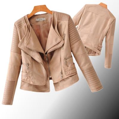 China New American Wrinkle Blazer Women Short Women Trim Jacket Motorcycle PU Leather Jackets Pleat Drop Shoulder Jacket Ladies Zipper for sale