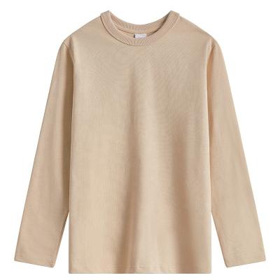 China Anti-Wrinkle High Quality Classic Sheer Khaki Tees Bulk Long Sleeved Oversized T-Shirt Loose Tee Shirt 300Gsm 100%Cotton for sale