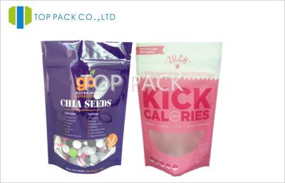 China Heat Seal Plastic Snack Packaging Bags Flat Bottom Stand Up Food Pouches With Window for sale