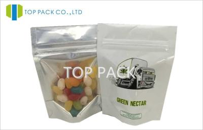 China Small White Plastic Stand Up Resealable pouches Front Clear Back Foil With Printing 3.5g for sale