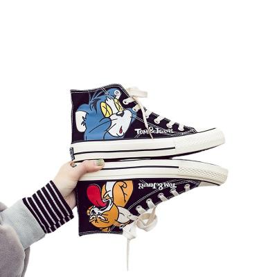 China 2021 Fashion New Canvas Shoes Female Students Anti-slippery Comfortable Sneakers Korean Graffiti High Top Sneakers for sale