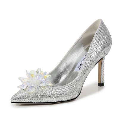 China 2021 New Women's Silver Rhinestone Stiletto Shoes Crystal High Heels Anti-odor Wedding Large Size Shoes for sale