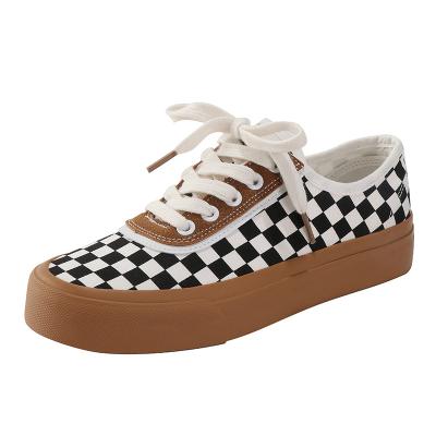 China 2021 Korean classic anti-slippery all-match female students retro autumn checkerboard canvas casual sneakers for sale