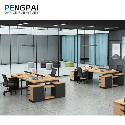 China Waterproof And Scratch Heavy Duty PENGPAI Workstation Divider 4 Person Desk Ergonomic Glass Computer Table Cubic Desk With Metal Leg for sale