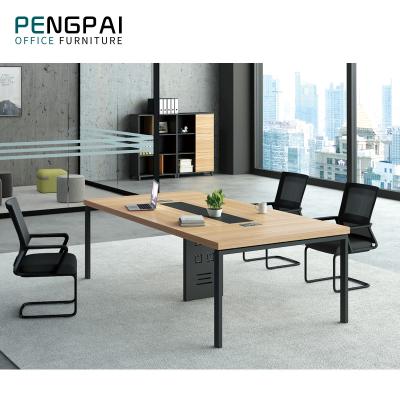 China Waterproof and Scratch Heavy Duty Modern Standard Size Panel 6 Person Office Sectional Meeting Table with Black Metal Legs for sale