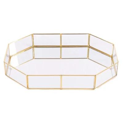 China Hot Selling Nordic Organizer Tray Jewelry Display Nordic Light Luxury Style Gold Glass Makeup Organizer Plates Retro Storage Tray for sale