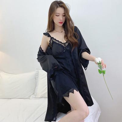 China 2101# Women's hot sale lace fashion lingerie robe pajamas pure silk breathable comfortable silk pajamas sexy pajamas for sale