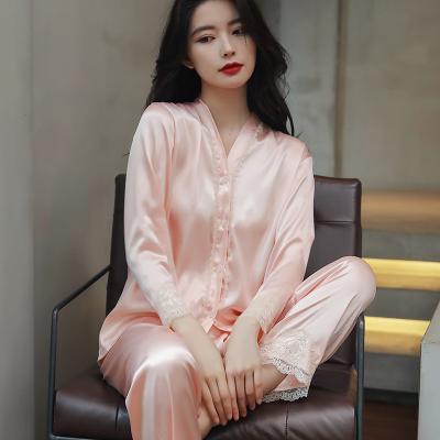 China Hot sale lace fashion satin pajamas women lingerie robe silk pure silk comfortable breathable pajamas sexy pajamas wholesale for sale