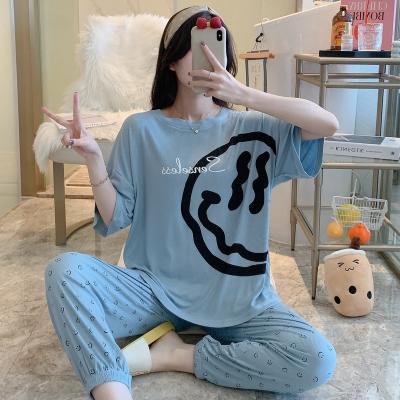 China Women Girls Floral Print Pajamas Women's Modal Short Pajamas Sleepwear Blue Hot Sales Women Girls Breathable Pajamas for sale