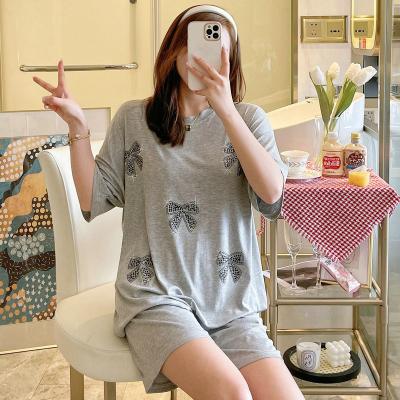 China China Factory Wholesale Summer Breathable Women Short Sleeved Korean Pajamas Korea Fashion Print Two Pajamas for sale