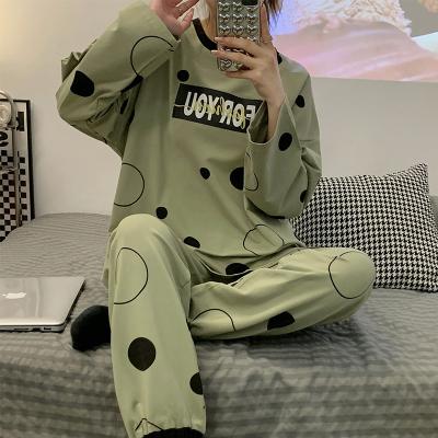 China Women Breathable Cotton Top Long Sleeve Panties Pajamas, 2 Pieces Cartoon Casual Sleepwear Pajamas Set for sale