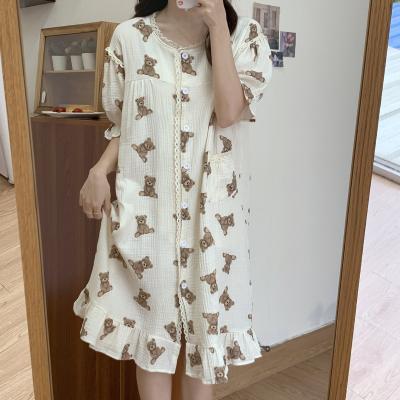 China 2022 autumn new women's knee-length pajamas casual plus-size home dress student dress cotton QUICK-DRY for sale