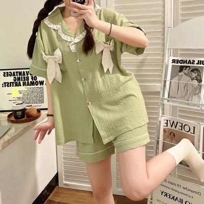 China QUICK DRY summer home wear silk cotton short sleeved thin copy set, summer can be worn outside artificial cotton 2022 new pajamas for sale