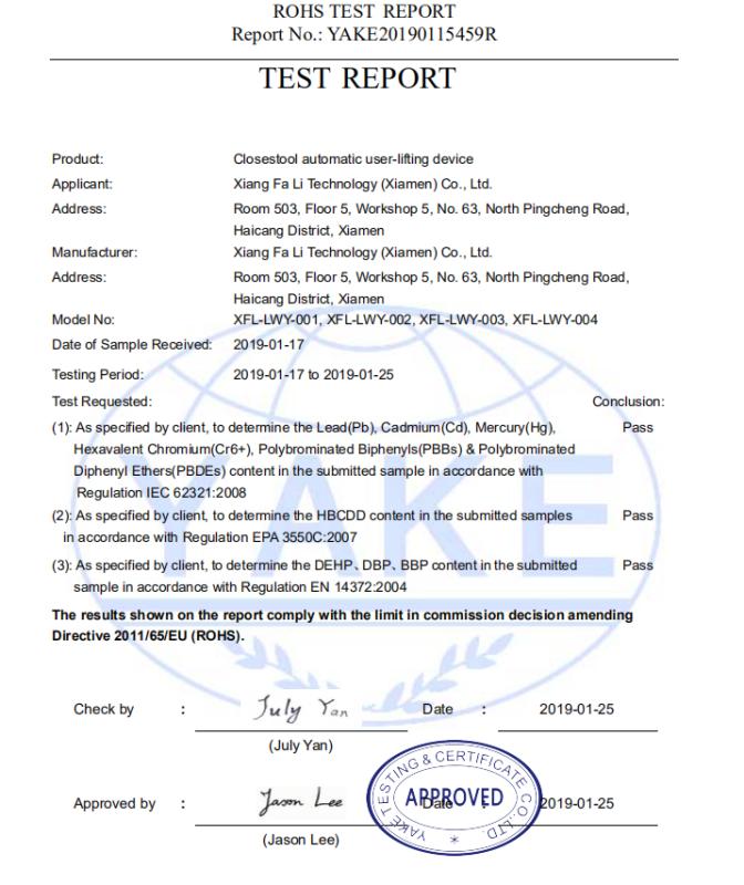 RoHS - Xiang Fa Li Technology (xiamen) Co., Ltd.