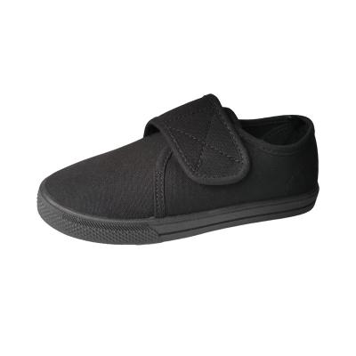 China Matte Black Kids Canvas Hook Loop Flat Student Injection School Shoes For Boys for sale