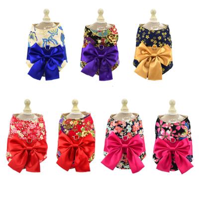 China Amazon Viable Kimono Pet Apparel Polyester Top Wholesale Dog Hair Bows Japanese Pet Chest Back Leash for sale