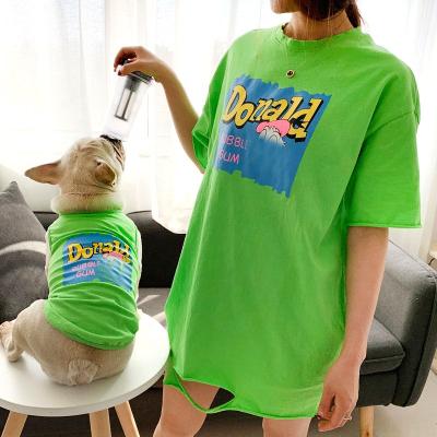 China High Quality Viable Spot Cotton Summer Pet T Shirt For French Bulldog Owner Matching Clothes for sale