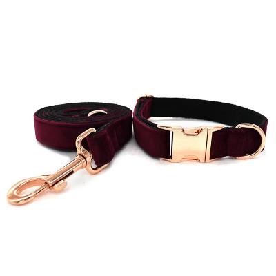 China Soft Bowknot Dog Collar and Leash Set Rose Gold Metal Buckle Adjustable Velvet Dog Collar Lights Custom Pattern for sale