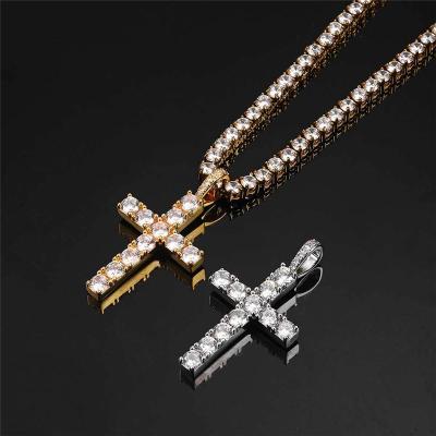 China Fashion Hip Hop Jesus Cross Pendant 3A Vintage Iced Out Zircon Necklace Gold Silver Tennis Chain CZ Cross Jewelry Necklace for sale