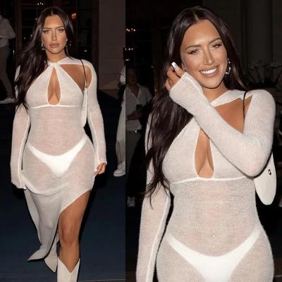 China Breathable Hot Selling Ins Style Mannequin Show See Sexy Maxi Long Sleeve White Women Dresses for sale