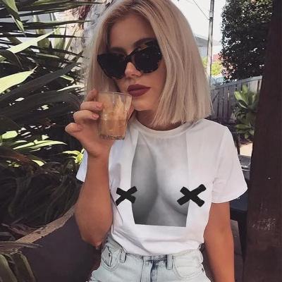 China 2023 Summer Boutique Sexy Short Sleeve T-shirt Women Breathable White Graphic Tees for sale