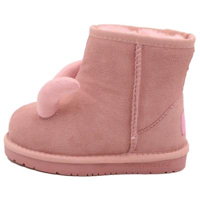 China Free Samples CF-133 Thermal Ankle Length Cartoon Pattern Genuine Leather And Stripe Sheepskin Girls Winter Boots For Kids for sale