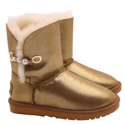 China Fashion trend CF-304 slip on waterproof coating women gold color and sliver snow women 2021 new arrival fur boots pink and pearls for sale