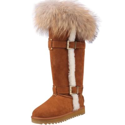 China Fashion Trend CF 128 Free Samples Latest Design Genuine Leather Knee Length and Natural Raccoon Fur Men Snow Boots Fur Pocket for sale