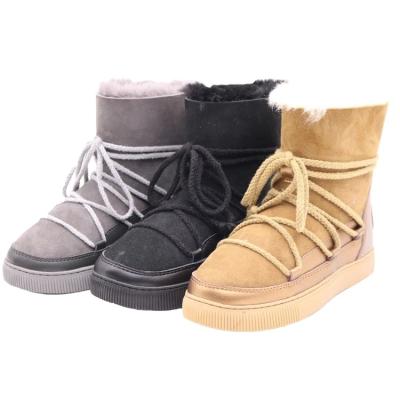 China Fashion Trend CF-280 Lace Up Half Design Genuine Leather And Striping Sheepskin Mens Snow Boots Rubber Sole Fur 2021 Fashion Best Seller Mens Shoe for sale