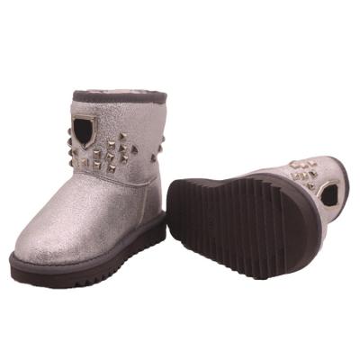 China CF-124 Factory Wholesale Cute Shiny Silver Genuine Leather Girls Thermal And Ankle Design Fashion Girls Kids Winter Snow Boots for sale